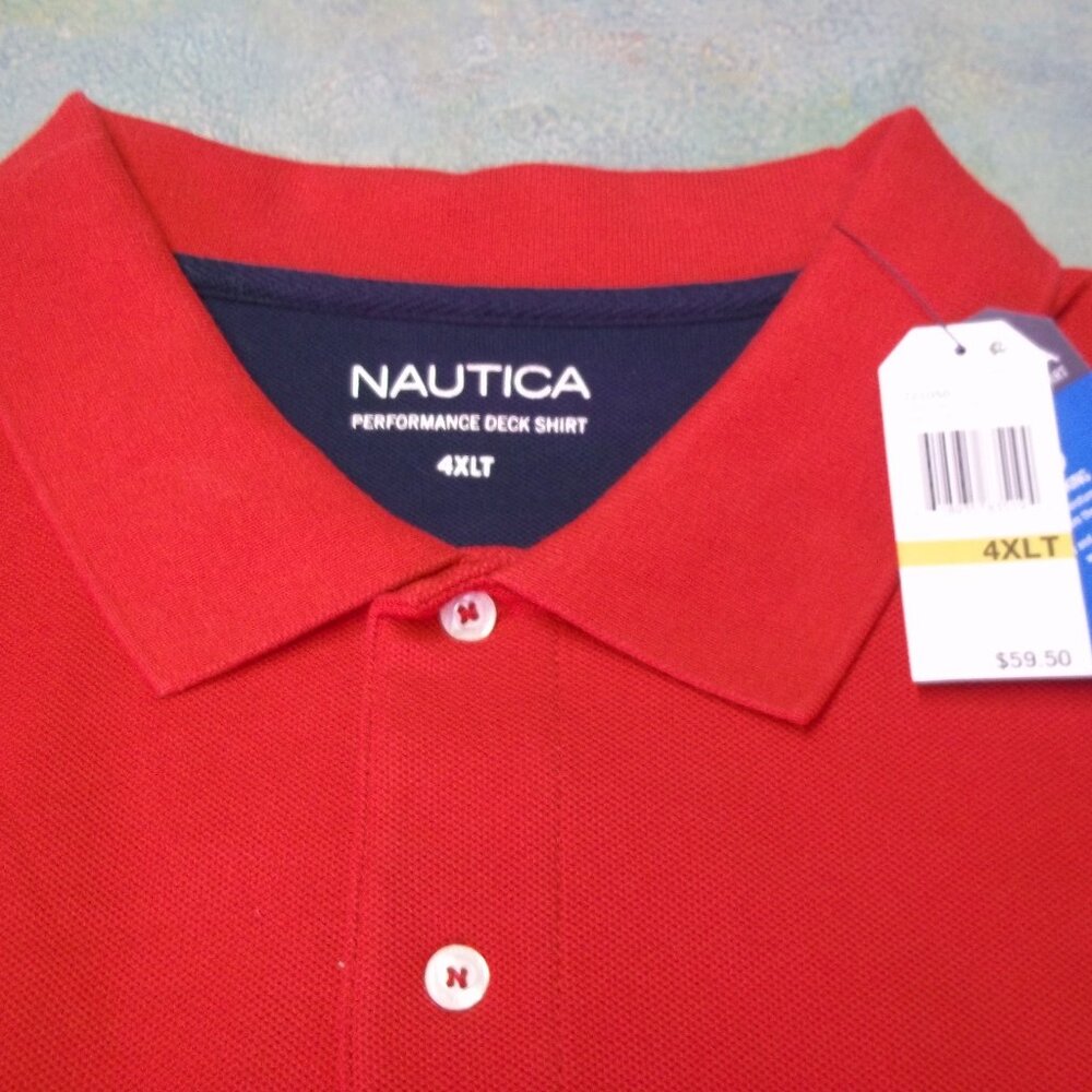 Nautica Short Sleeved Shirt Polo Classic Fit 4XLT New RED Performance Deck